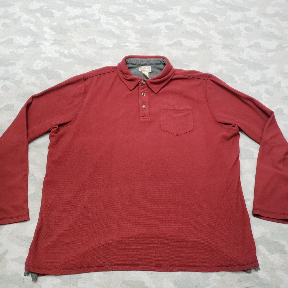 L.L. Bean Polo Shirt Mens XL Red Pocket Long Sleeve